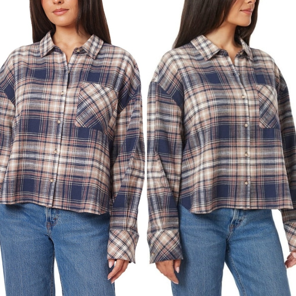 Scotch & Soda Blue & Brown Plaid Button-Down Flannel Shirt Women’s Size XL NWT